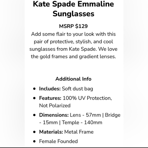 Kate Spade NY Emmaline aviator style gradient sunglasses NEW w/soft cloth case. - Picture 6 of 8